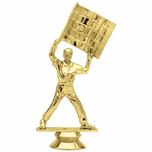 5 INCH GOLD PLASTIC AUTO RACING FLAGMEN FIGURE