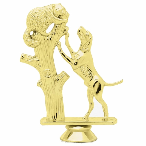 5 INCH GOLD PLASTIC COONHOUND IN TREE TROPHY FIGURE