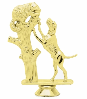 5 INCH GOLD PLASTIC COONHOUND IN TREE TROPHY FIGURE