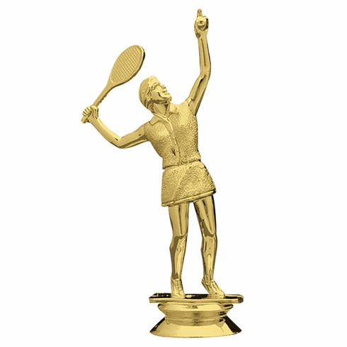 5 INCH GOLD PLASTIC FEMALE TENNIS PLAYER TROPHY FIGURE