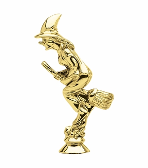5 INCH GOLD PLASTIC WITCH ON BROOM TROPHY FIGURE