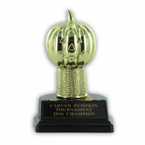 5 INCH PUMPKIN TROPHY ON BLACK & GOLD SIMULATED MARBLE BASE