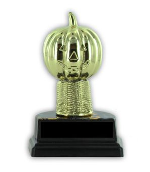 5 INCH PUMPKIN TROPHY ON BLACK & GOLD SIMULATED MARBLE BASE