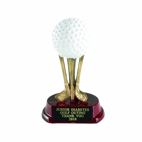 5 INCH RESIN GOLF BALL ON CLUBS TROPHY