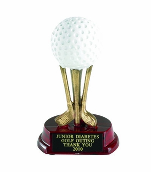 5 INCH RESIN GOLF BALL ON CLUBS TROPHY