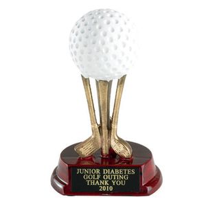 5 INCH RESIN GOLF BALL ON CLUBS TROPHY