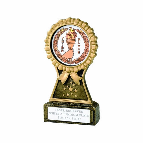 5 INCH  ROSETTE RESIN TROPHY, 2 INCH  MYLAR - No Plate