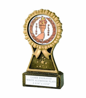5 INCH  ROSETTE RESIN TROPHY, 2 INCH  MYLAR - No Plate