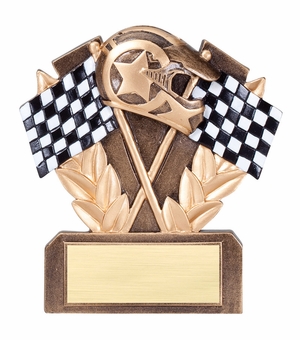 5" RACING CHECKERED FLAG TROPHY ANTIQUE GOLD FINISH