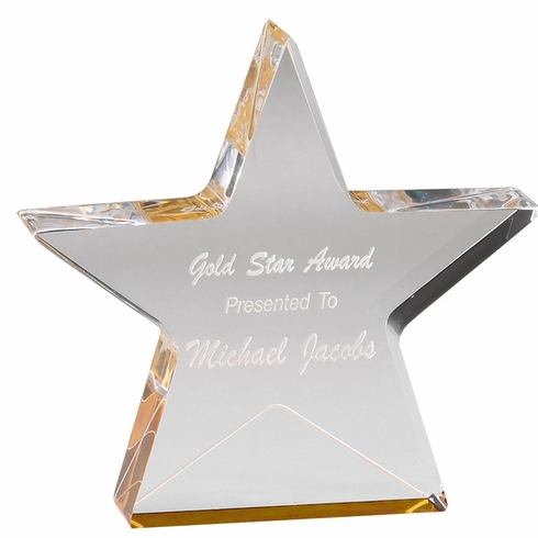 5"X 1" CLEAR ACRYLIC STAR WITH REFLECTIVE GOLD BASE