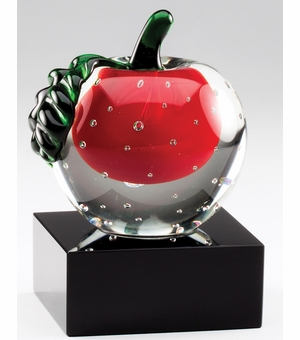 5 X 3-1/2 INCH OPTICAL APPLE CRYSTAL AWARD TROPHY ON BLACK BASE 