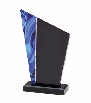 5 x -3/4 INCH ACRYLIC DECO PEAK AWARD WITH BLUE SWIRL REFLECTIVE BASE