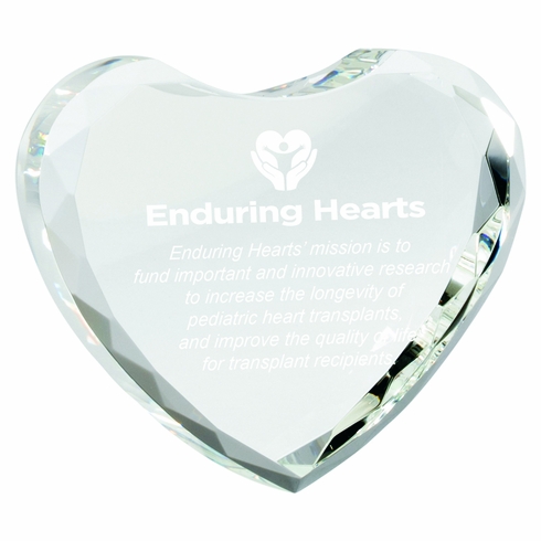 5 x 4-1/2 INCH OPTICAL CRYSTAL MULTIPLE FACET HEART AWARD