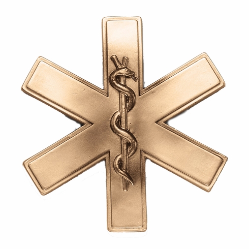 5" x 5" EMT PARAMEDIC STAR OF LIFE DIE CAST ANTIQUE BRASS PLAQUE MOUNT 
