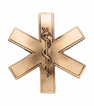 5" x 5" EMT PARAMEDIC STAR OF LIFE DIE CAST ANTIQUE BRASS PLAQUE MOUNT 