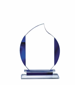 5" x 7" GLASS FLAME AWARD WITH BLUE ACCENTS ON DOUBLE BASE