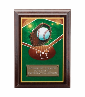 5 X 7 INCH BASEBALL DIGITAL PHOTO PLAQUE WITH GOLD ALUMINUM ENGRAVING PLATE