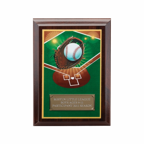 5 X 7 INCH BASEBALL DIGITAL PHOTO PLAQUE WITH GOLD ALUMINUM ENGRAVING PLATE