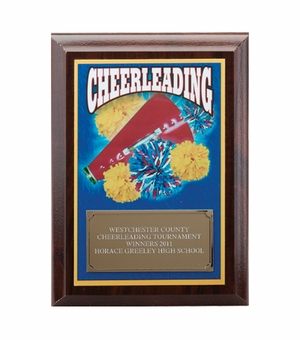 5 X 7 INCH CHEERLEADING DIGITAL PHOTO PLAQUE WITH GOLD ALUMINUM ENGRAVING PLATE