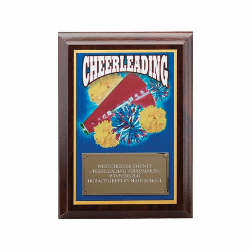 5 X 7 INCH CHEERLEADING DIGITAL PHOTO PLAQUE WITH GOLD ALUMINUM ENGRAVING PLATE