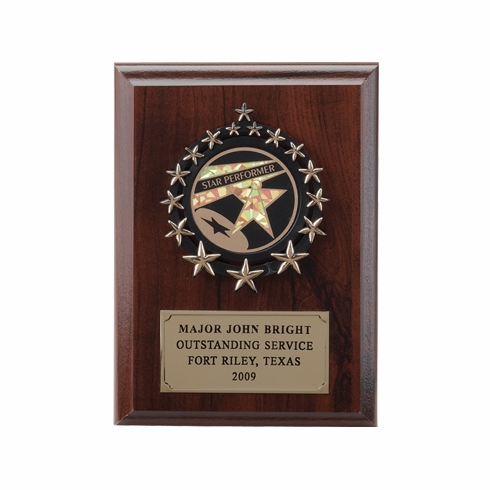 5 X 7 INCH PLAQUE WITH GOLD PLATE, STARS WREATH TAKES INSERT