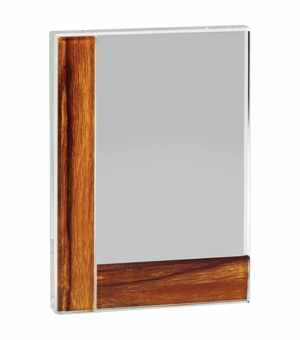 5 x 7 INCH RECTANGULAR OPTICAL CRYSTAL AWARD WITH WOOD EDGE