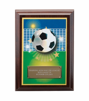 5 X 7 INCH SOCCER DIGITAL PHOTO PLAQUE WITH GOLD ALUMINUM ENGRAVING PLATE