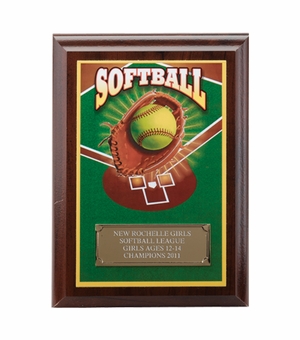 5 X 7 INCH SOFTBALL DIGITAL PHOTO PLAQUE WITH GOLD ALUMINUM ENGRAVING PLATE