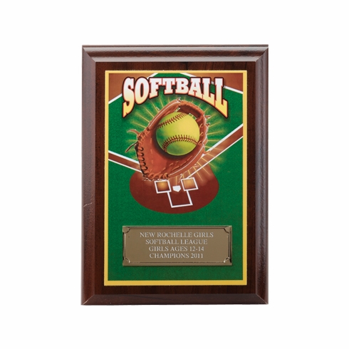 5 X 7 INCH SOFTBALL DIGITAL PHOTO PLAQUE WITH GOLD ALUMINUM ENGRAVING PLATE
