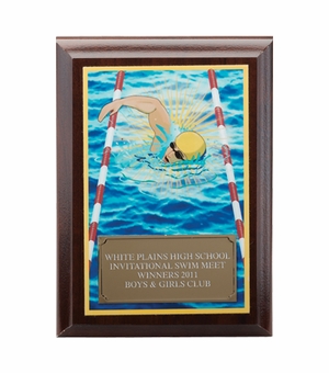 5 X 7 INCH SWIMMING DIGITAL PHOTO PLAQUE WITH GOLD ALUMINUM ENGRAVING PLATE