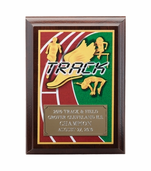 5 X 7 INCH TRACK DIGITAL PHOTO PLAQUE WITH GOLD ALUMINUM ENGRAVING PLATE