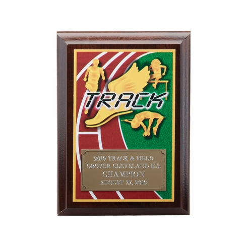 5 X 7 INCH TRACK DIGITAL PHOTO PLAQUE WITH GOLD ALUMINUM ENGRAVING PLATE