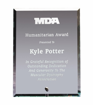 5"x 7"x 3/8" PREMIUM BEVELED EDGE GLASS AWARD WITH SILVER PINSTAND