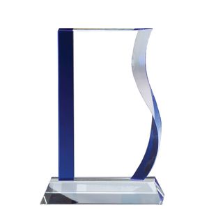 8-1/2 INCH WAVE GLASS AWARD W/ BLUE EDGES