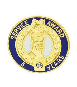 3/4 Inch in Diameter 5 Year Service Award Pin with Crystal