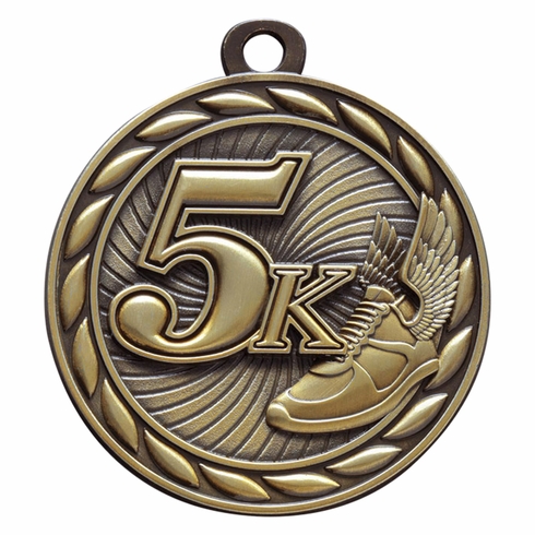 Metal 2-Inch in Diameter Round 5k Medal with Cutomizable Back in Antique Gold