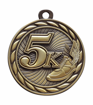 Metal 2-Inch in Diameter Round 5k Medal with Cutomizable Back in Antique Gold