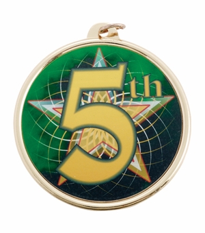 2-1/4 Inch in Diameter Round 5th Place Gold Medal with Mylar Front Detailing and Customizable Back