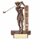6-1/2" FEMALE GOLF BILLBOARD TROPHY FOLLOW THROUGH SWING ANTIQUE GOLD PAINTED RESIN WITH GOLD PLATE
