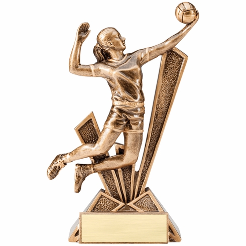 6 1/2 INCH ANTIQUE GOLD FEMALE VOLLEYBALL CHECK-MATE SERIES RESIN TROPHY