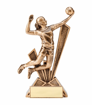 6 1/2 INCH ANTIQUE GOLD FEMALE VOLLEYBALL CHECK-MATE SERIES RESIN TROPHY