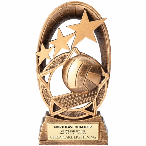 6 1/2 INCH ANTIQUE GOLD STAR GENERIC VOLLEYBALL RESIN TROPHY