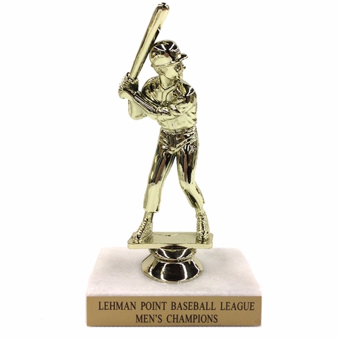 6-1/2 INCH BASEBALL TROPHY FIGURE ON MARBLE BASE