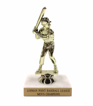6-1/2 INCH BASEBALL TROPHY FIGURE ON MARBLE BASE