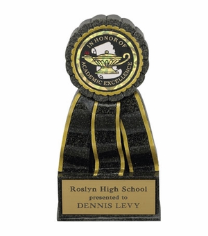 6-1/2 INCH BLACK STONE RESIN AWARD, TAKES 2 INCH INSERT