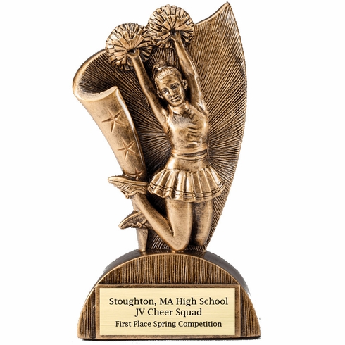 6-1/2 INCH CHEERLEADER FLAG RESIN TROPHY
