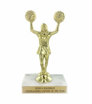 6-1/2 INCH CHEERLEADER TROPHY FIGURE ON MARBLE BASE