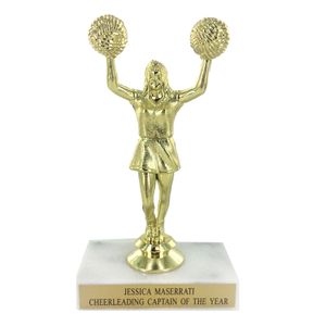 6-1/2 INCH CHEERLEADER TROPHY FIGURE ON MARBLE BASE