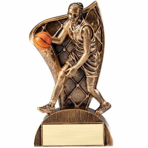 6-1/2 INCH FEMALE BASKETBALL FLAG RESIN TROPHY