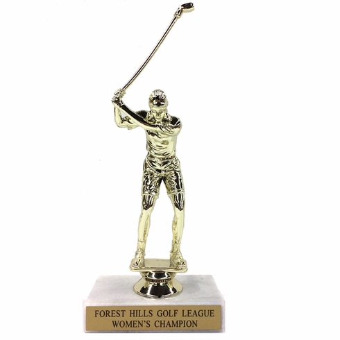 6-1/2 INCH FEMALE GOLFER TROPHY FIGURE ON MARBLE BASE